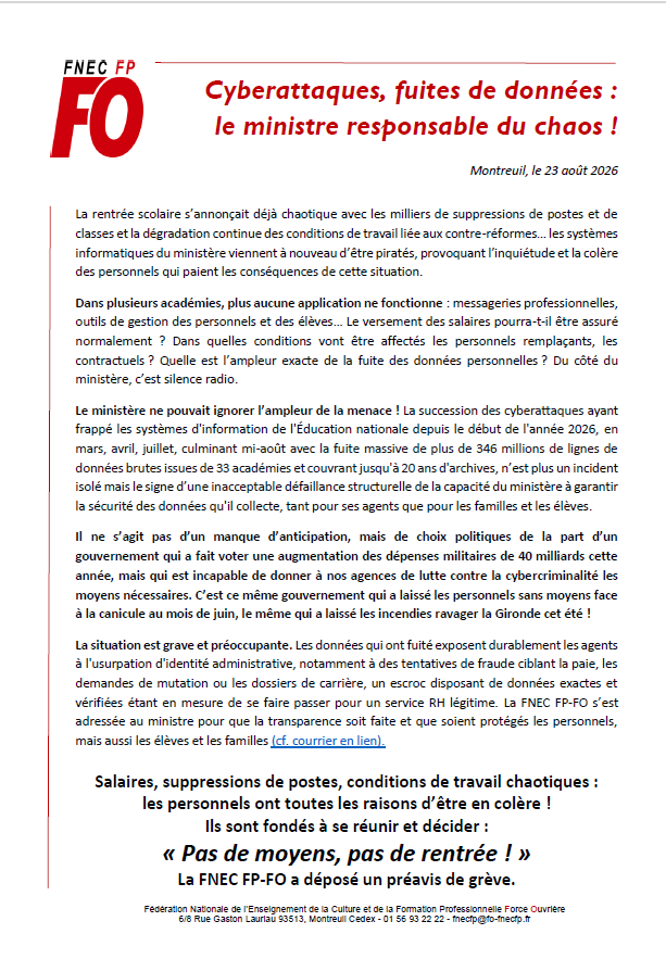 26 08 23 - Cyberattaques, fuites de données - le ministre responsable du chaos