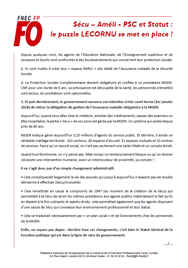 26 09 16 - Sécu - Améli - PSC - le puzzle Lecornu se met en place