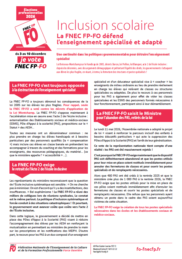 Enseignement spécialisé - elec 2026