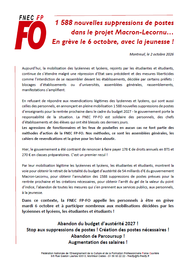 26 10 02 - En grève le 6 octobre avec la jeunesse