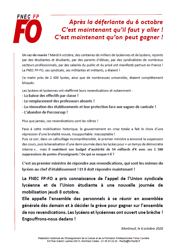 26 10 06 - Après la déferlante du 6 octobre - c'est maintenant qu'il faut y aller