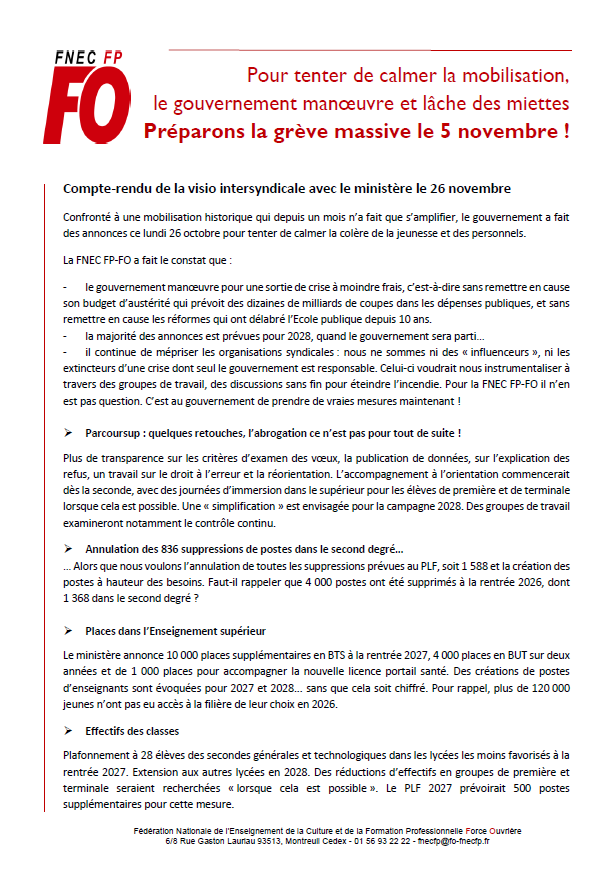 26 10 26 - Annonces du gouvernement - des miettes pour tenter de calmer